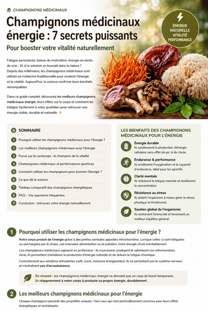 Champignons médicinaux pour l’énergie : boost naturel puissant