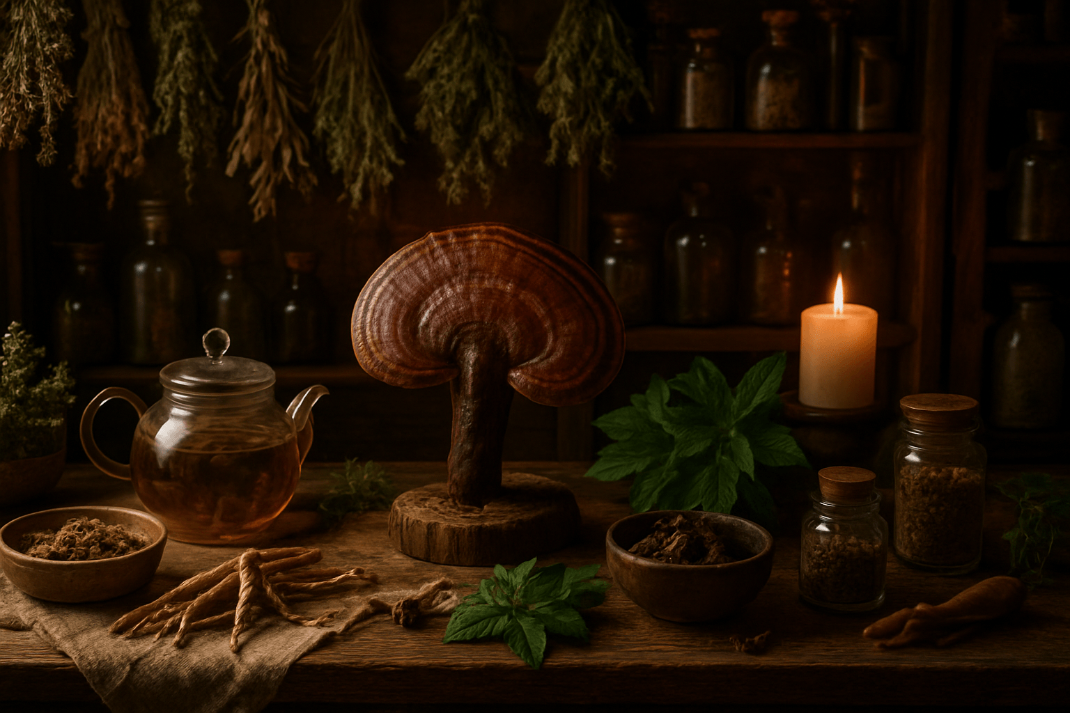 Préparation de boissons médicinales avec infusion de plantes et tasse chaude
