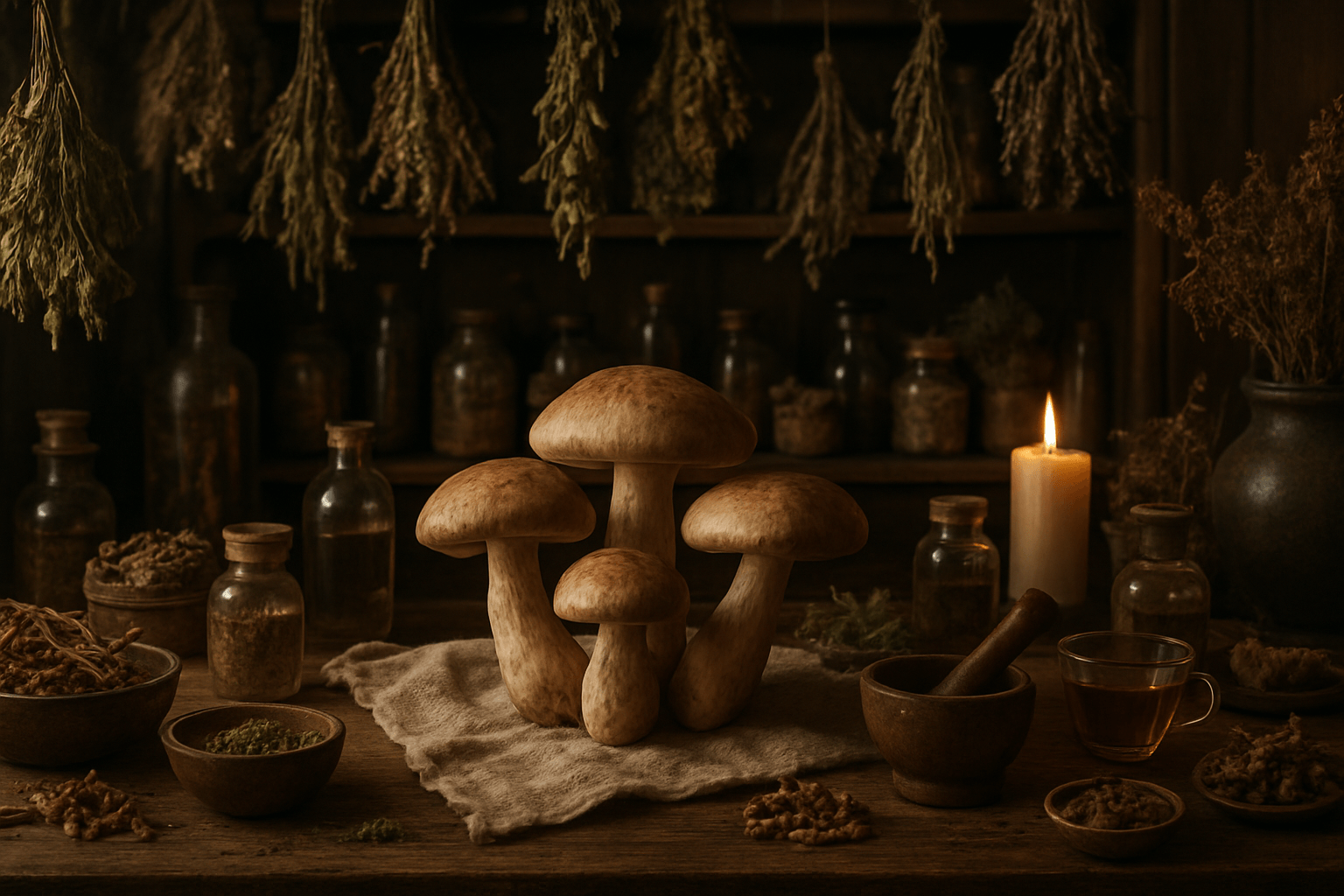 Champignons médicinaux comme le shiitake et le reishi utilisés en Asie