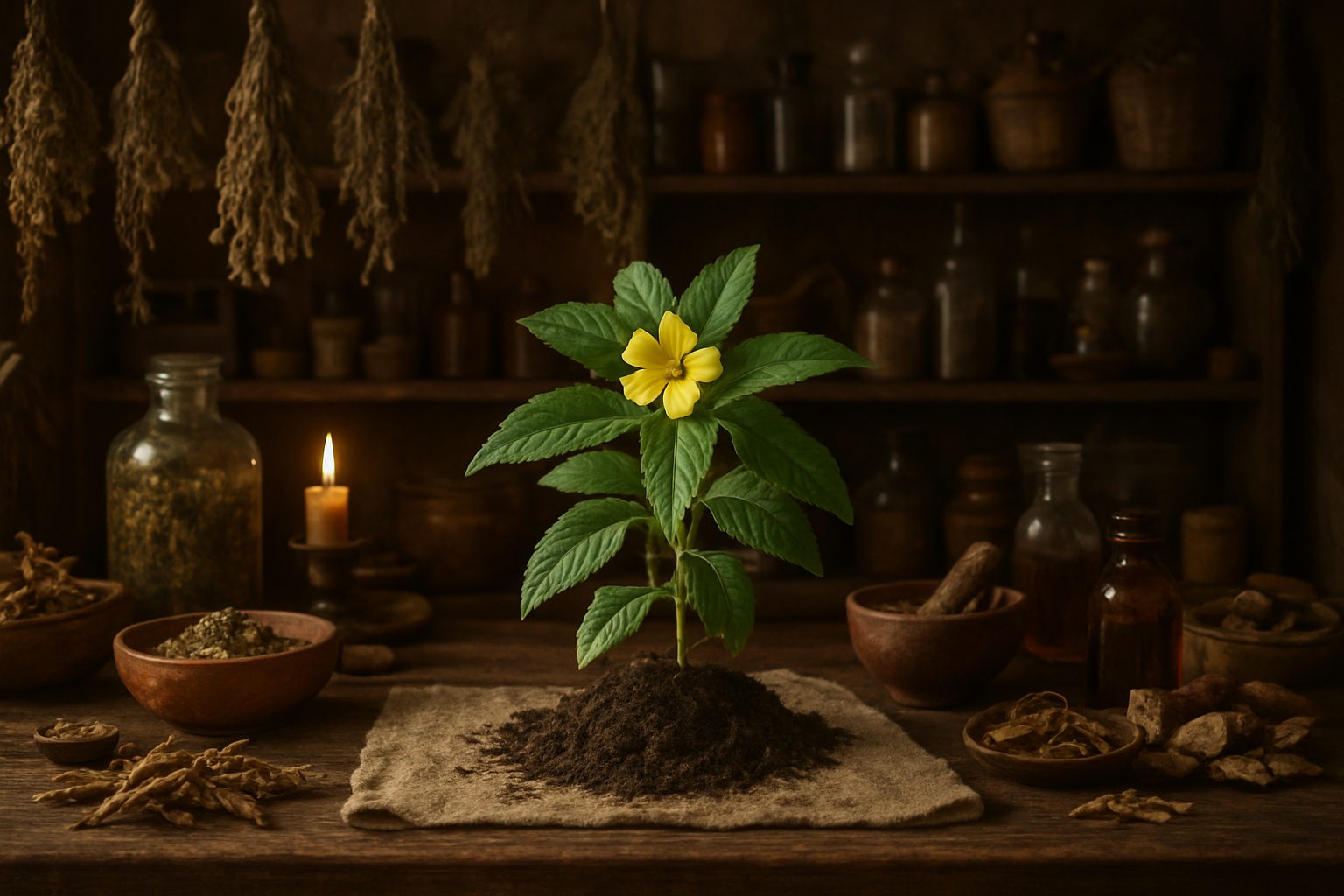 Feuilles de Damiana utilisées en infusion pour la détente et le tonus mental naturel