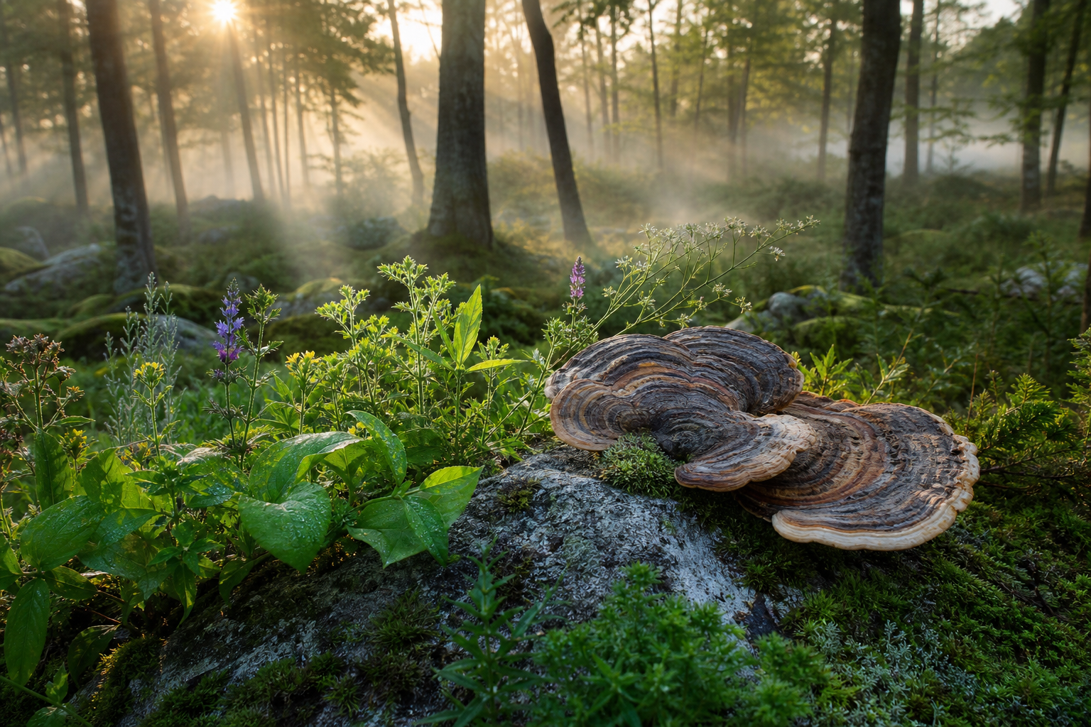Plantes contre la fatigue avec ginseng, rhodiole et champignons médicinaux