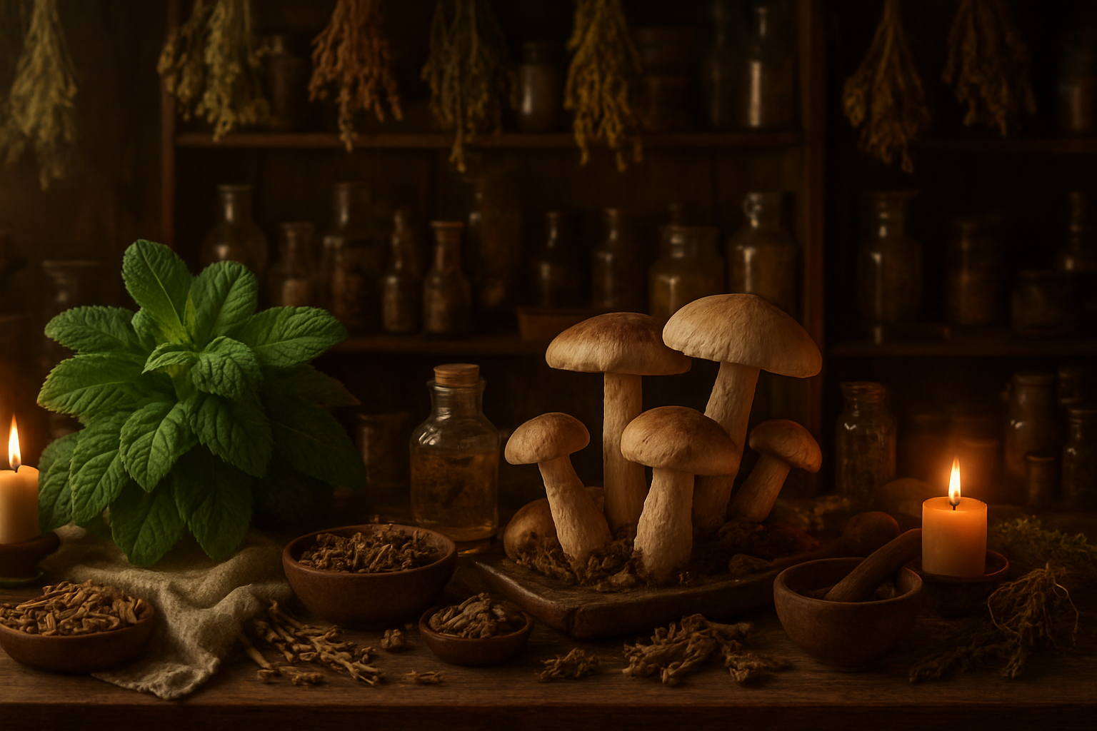 Plantes pour la digestion avec champignons médicinaux et conseils de prudence
