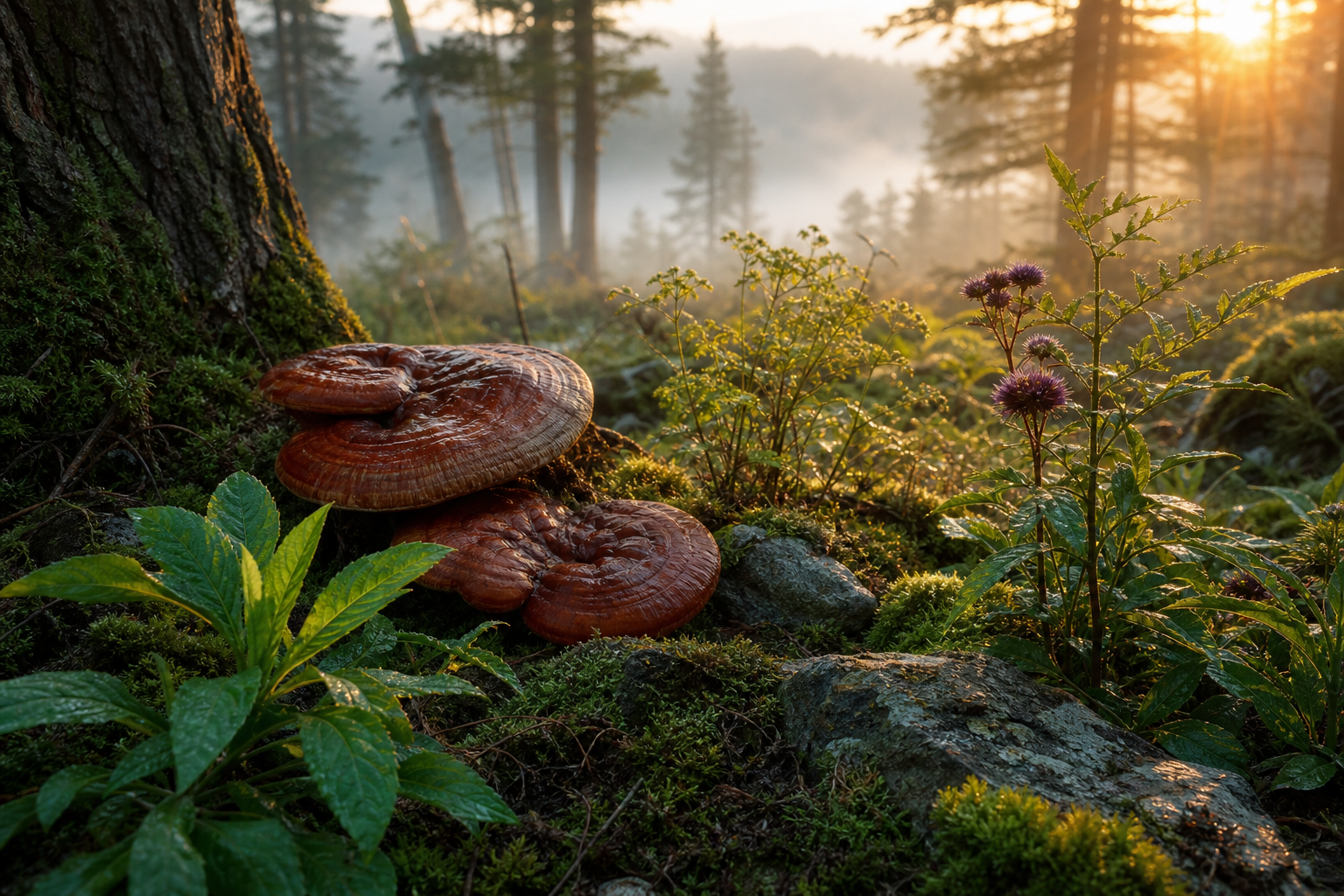 Plantes pour le foie et champignons médicinaux pour soutenir la digestion et la détox naturelle.
