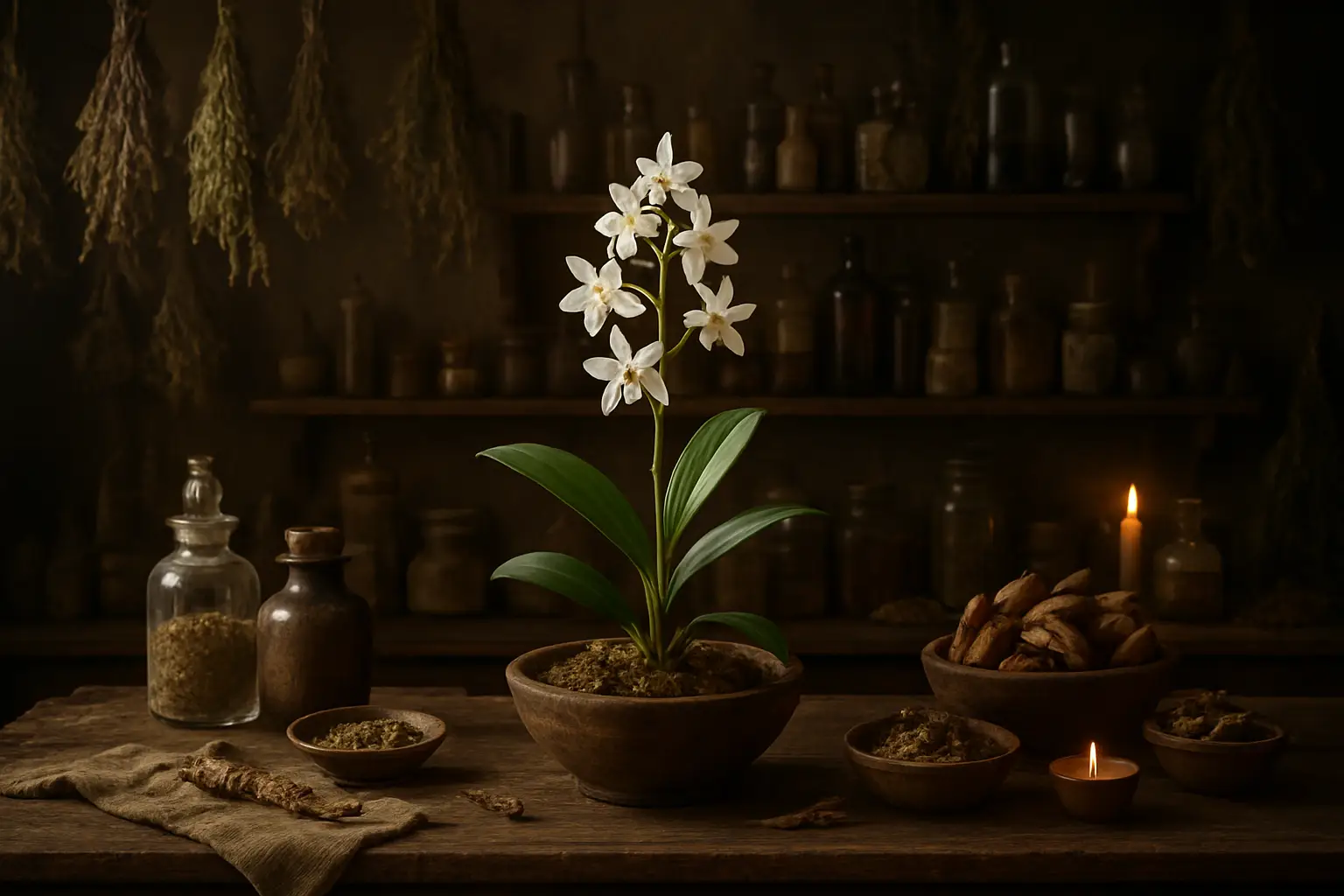 Dendrobium nobile, orchidée médicinale asiatique aux fleurs roses et blanches