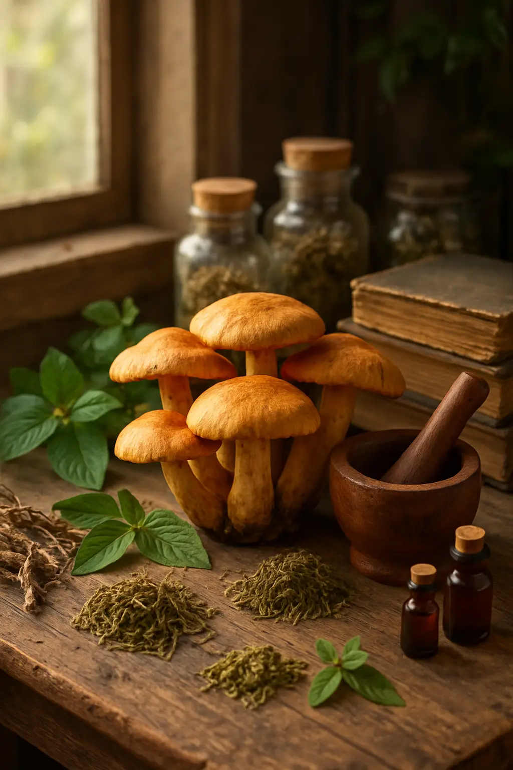 Gymnopilus junonius orange vif sur bois mort en forêt humide. usages et caractéristiques