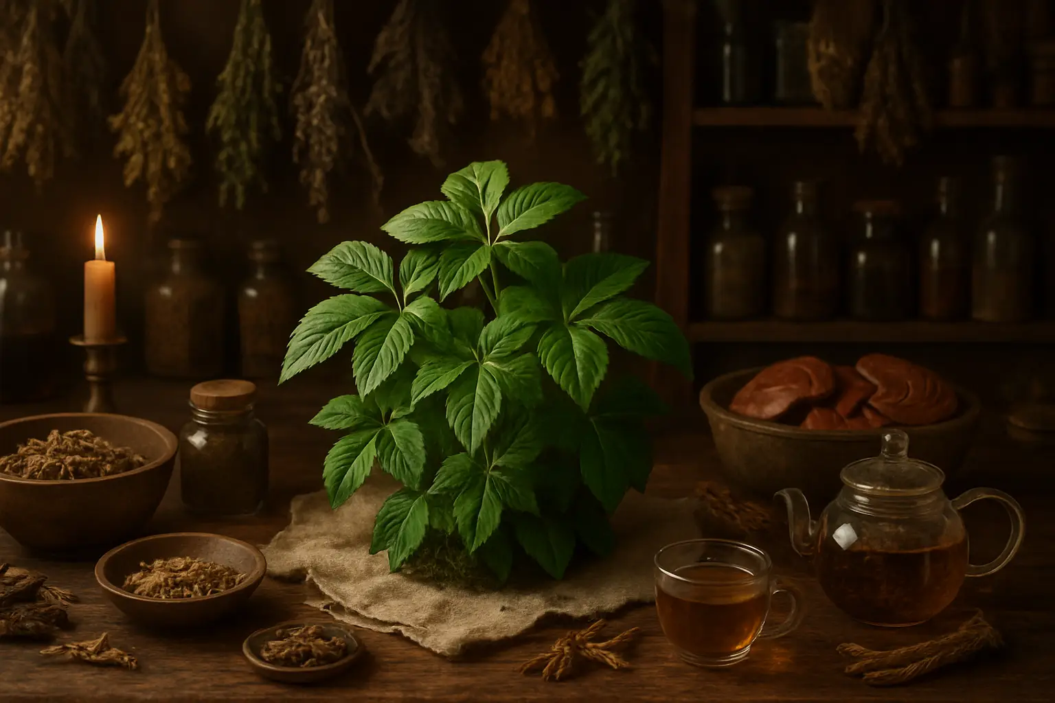 Gynostemma, plante asiatique utilisée pour soutenir l’énergie, le stress et la vitalité naturelle.
